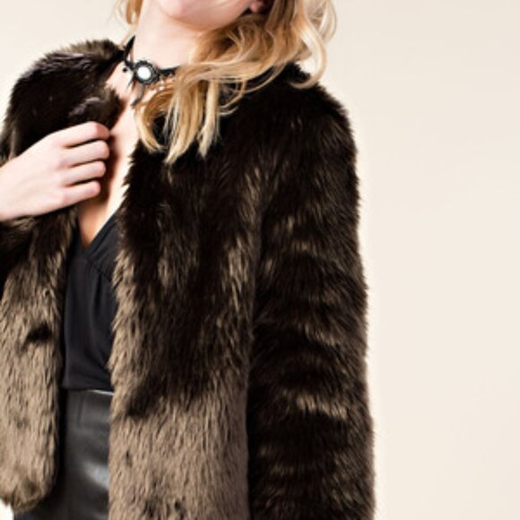 new VOCAL brown FAUX FUR JACKET WRAP western BOHO SM-XL holidays party STYLE-IN - Picture 5 of 10